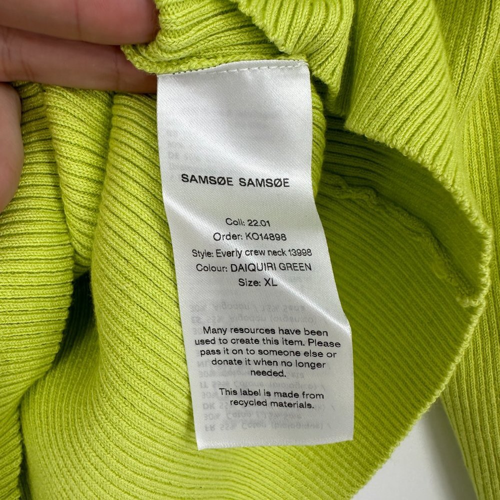NWT Samsoe Everly Crew Neck Ribbed Knit Cutout Sweater Top Daiquiri Green XL - Picture 7 of 9